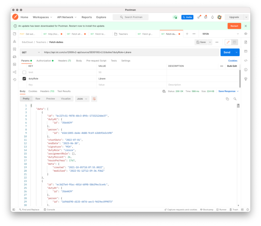 fig 3 - duties filtered on the teacher dutyRole